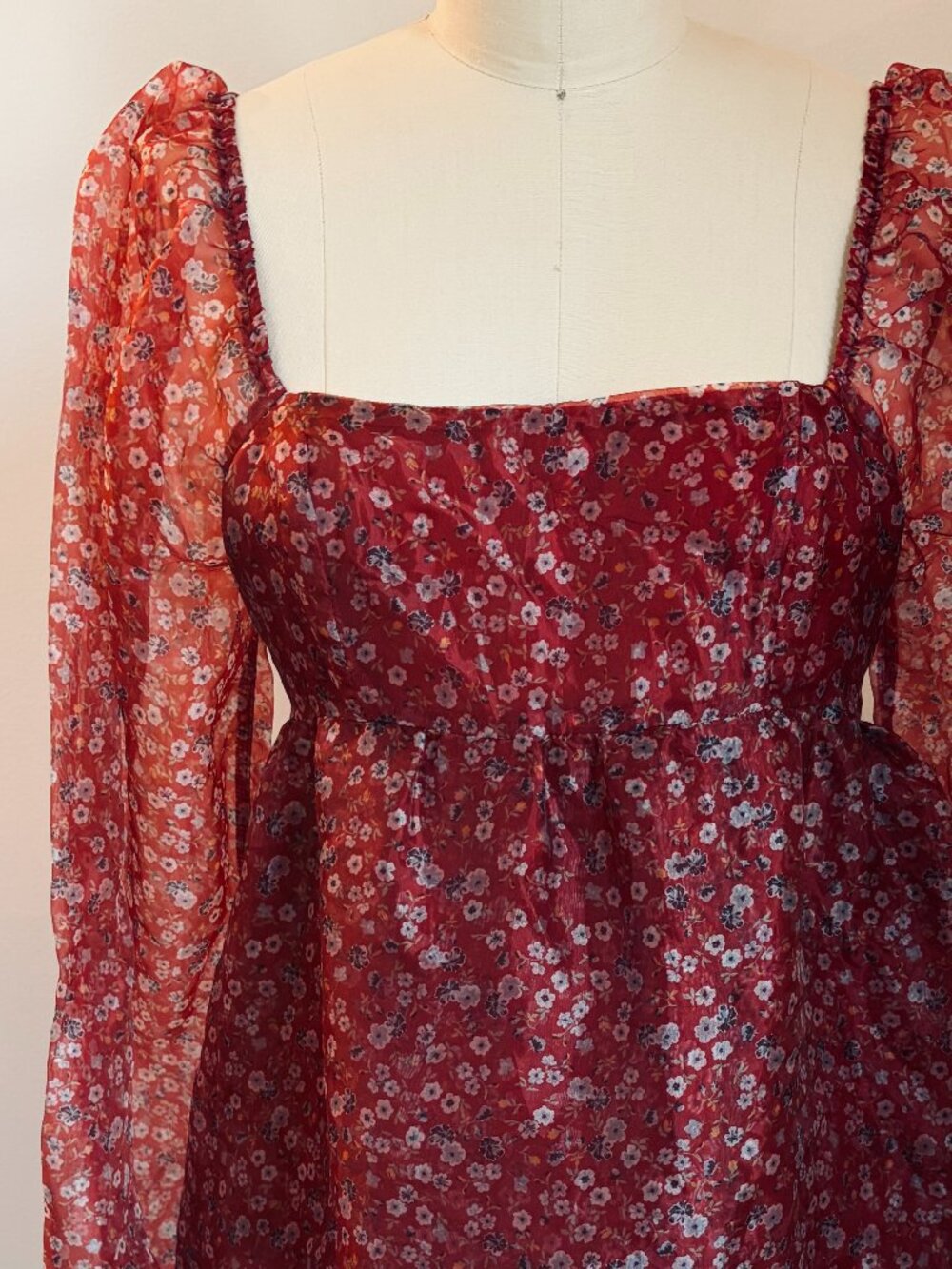 ✨ Whimsigoth Coquette burgundy lined Y2K floral fall babydoll dress- Med ✨